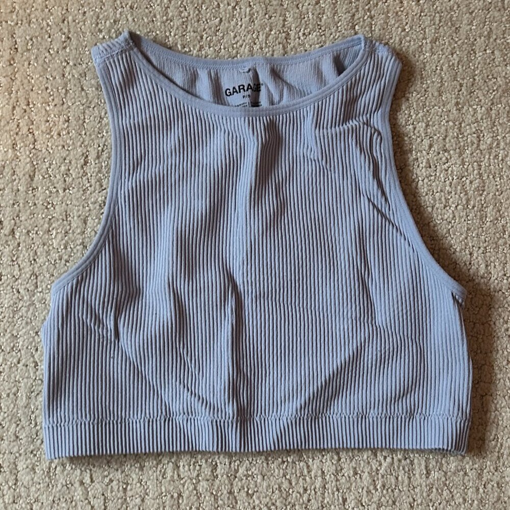 Garage High Neck Ribbed Racer Back Crop Top